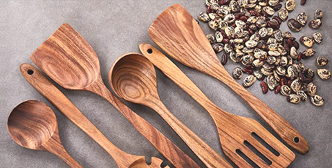 Kitchen Utensils Special Treated Natural Teak Wood for Everyday Cooking 5-9Psc Set