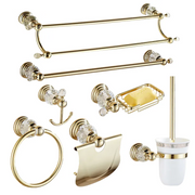 Luxury Crystal Gold Color Bathroom Accessories Set Gold Polished Bath Hardware Wall Mounted Products