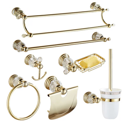 Luxury Crystal Gold Color Bathroom Accessories Set Gold Polished Bath Hardware Wall Mounted Products