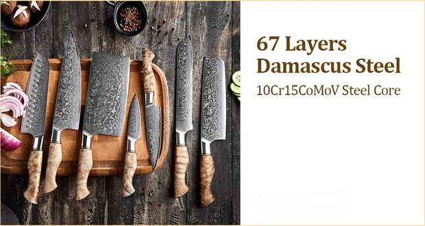 67 Layers Damascus Steel for Professional Kitchen Knife with Hight Quality Handle Set of 2-7Pcs