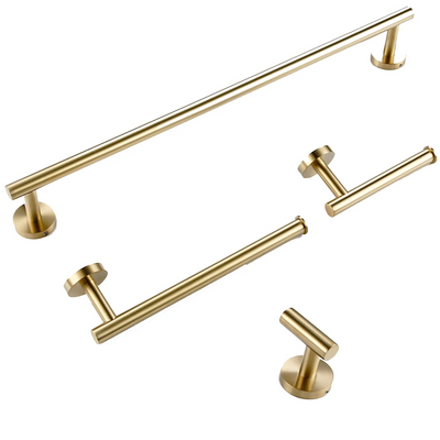 Brushed Gold Bathroom Accessories Set Hardware Kit Wall Mount Hand Towel Bar Rack Toilet Roll Paper Holder Robe Hook Hanger