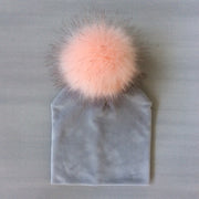 Kids Girls Solid Velvet Hat with Pompon Baby Cap Children's Accessories