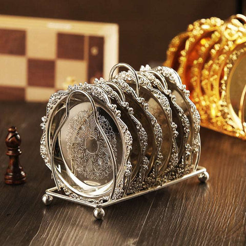 6pc Classical Golden Cocktail Metal Coaster Continental Vintage Zinc Alloy Plated Gold Plated Mat placemat diameter 10.5cm