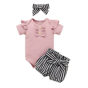 Newborn Baby Girls Outfits Clothes Cotton Solid Romper Jumpsuit + Denim Shorts+Headband Sweet Set  New 2023