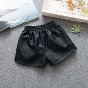 Pantalones cortos de cuero Pu a la moda para niña, ropa para niños y bebés