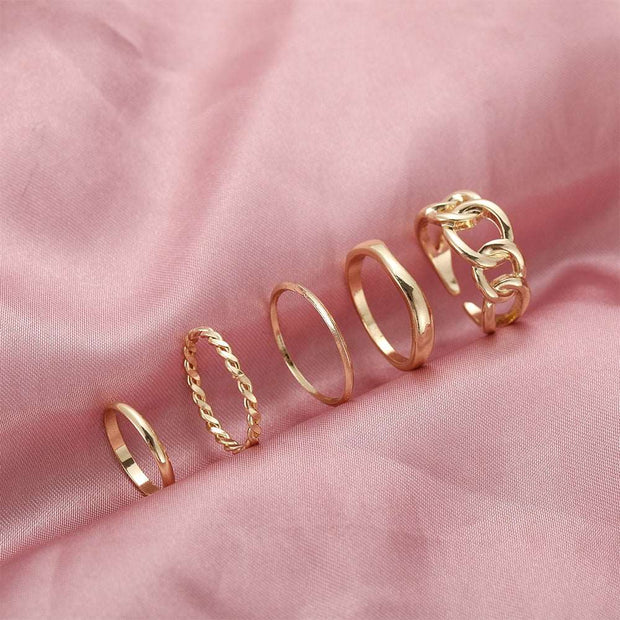 17KM Hiphop Gold Color Chain Rings Set For Women Girls Punk Geometric Simple Finger Rings Trend Jewelry