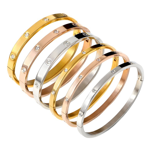 Crystals Lover Bracelets Stainless Steel Bangles Cubic Zirconia Women Gold Color Bangles Jewelry Brand Jewelry Gifts