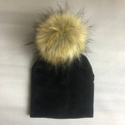 Gorro de terciopelo liso para niñas y niños, gorro con pompón para bebé, gorro con pompón, accesorios para niños