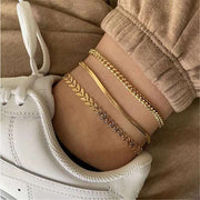 3pcs/set Gold Color Simple Chain Jewelry Leg Chain Ankle Bracelets Women Accessories