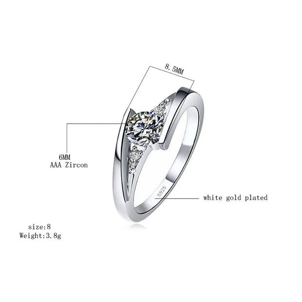 Cute Female Small Round S925 Zircon Stone Ring Jewelry Promise Crystal Engagement Rings