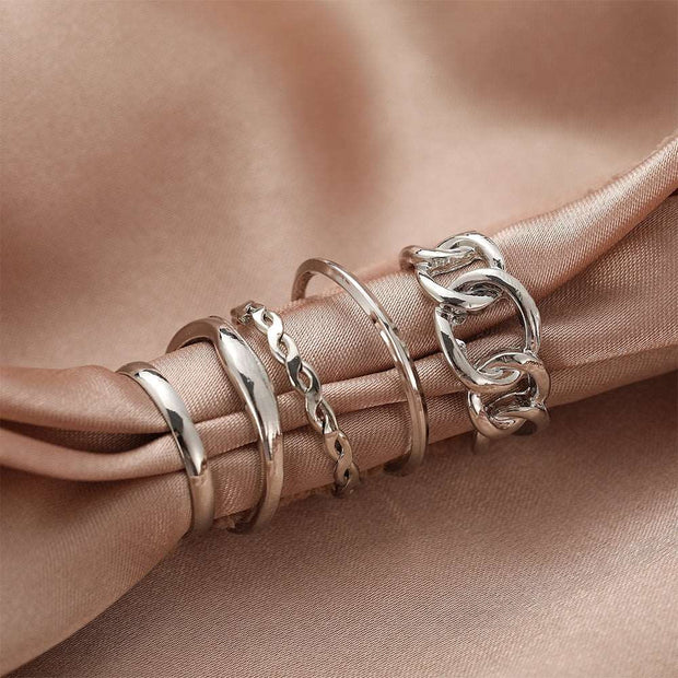 17KM Hiphop Gold Color Chain Rings Set For Women Girls Punk Geometric Simple Finger Rings Trend Jewelry