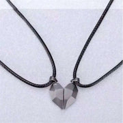 2Pcs Fashion Lovers Matching Friendship Heart Pendant Couple Magnetic Distance Faceted Heart Pendant Necklace Couple Jewelry