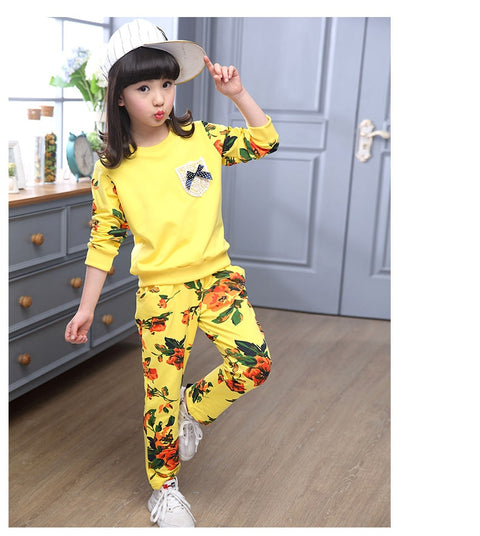 Winter Children Clothing Sets for Girls Floral Baby Clothes Cotton Kids Tracksuit shirt and Pants