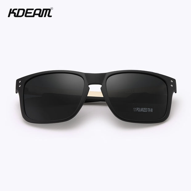 KDEAM Rectangular Polarized Sunglasses Men Outdoor Driving Sun Glasses Man TR90 Flexible Frame Mix Stainless Steel Temple