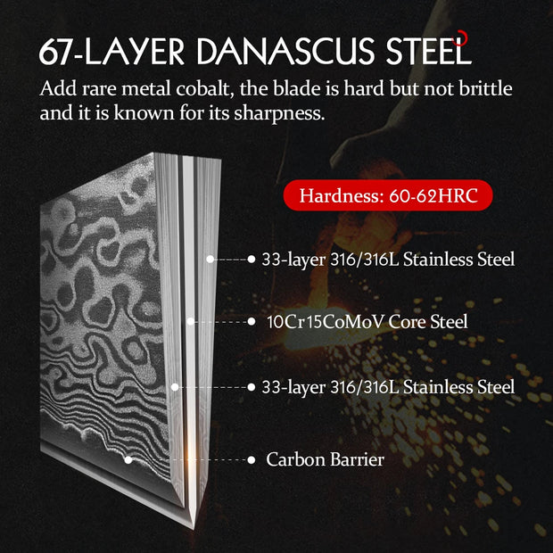 67 Layers Damascus Steel for Professional Kitchen Knife with Hight Quality Handle Set of 2-7Pcs