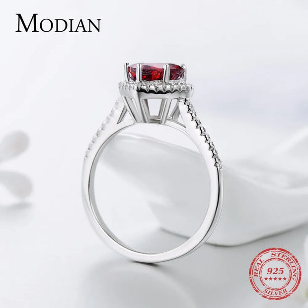 100% Real 925 Sterling Silver Red Heart Ring 5A CZ Zirconia Wedding Jewelry for Women