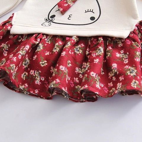 Recién llegado, vestidos florales con estampado de conejitos de imitación para bebés y niños pequeños de invierno, ropa para niñas