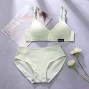 New Pure Cotton Girls Youth Gathering No Steel Ring Cup Thin Anti-sagging Bra Set Lingerie