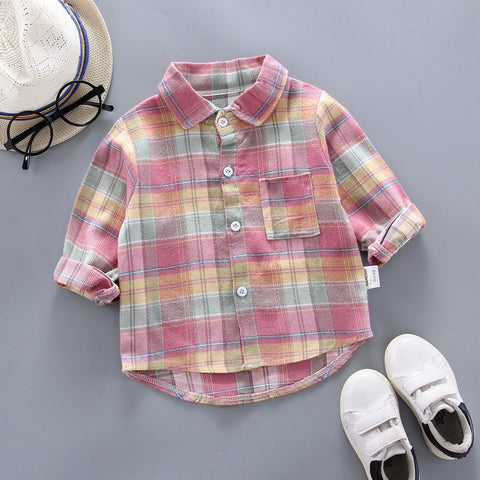 Camisa para niños, ropa, blusas, Tops de algodón a cuadros para niños de 1 a 4 años, camisa de manga larga