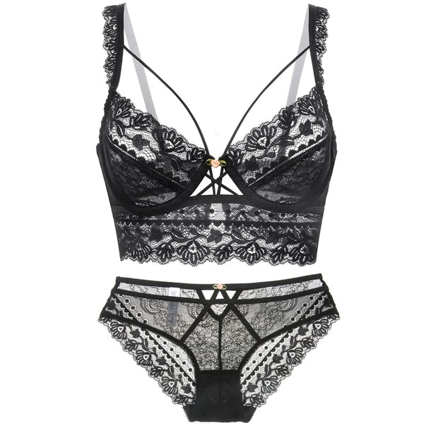 New Bra Set Lingerie Push Up Brassiere Lace Underwear Set Sexy Transparent Panties.