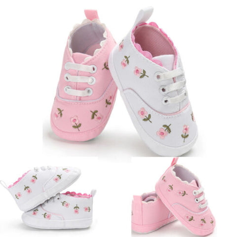 Baby Infant Girl Soft Sole Crib Toddler Canvas Cute Flower Sneaker Shoes