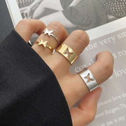 17KM Hiphop Gold Color Chain Rings Set For Women Girls Punk Geometric Simple Finger Rings Trend Jewelry