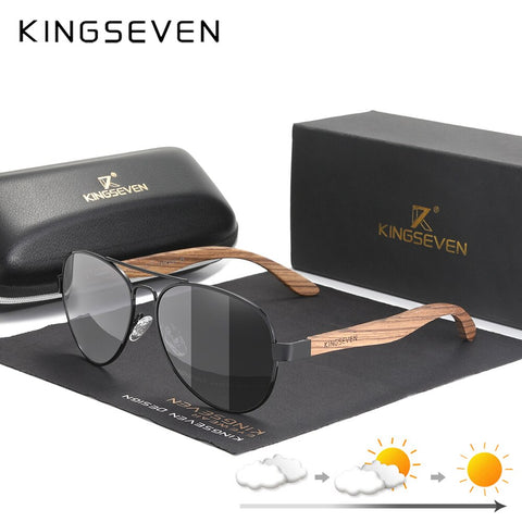 KINGSEVEN New Photochromic Pilot Sunglasses Men Polarized UV400 Fashion Sunglass Mirror Wood sun glasses Driving oculos