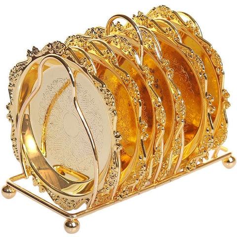 6pc Classical Golden Cocktail Metal Coaster Continental Vintage Zinc Alloy Plated Gold Plated Mat placemat diameter 10.5cm