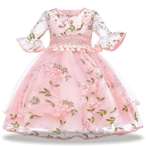 2023 Flower Embroidery Bridesmaid Dress For Girls Children Clothing Kids Wedding Party Princess Dresses Gown 8 10 Years