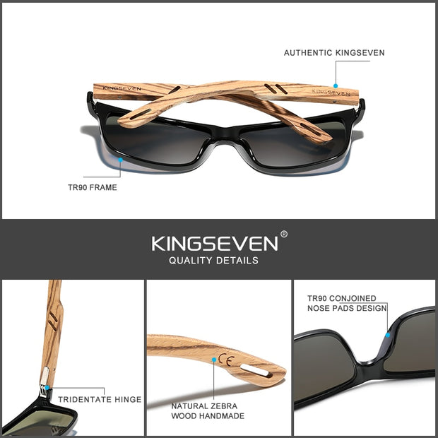 KINGSEVEN Handmade Wooden Eyewear Polarized Mirror Sunglasses Men Women Vintage Design Oculos de sol masculino UV400