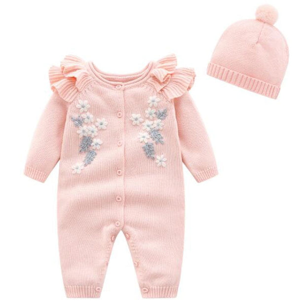 Kids New Girl Embroidery Rompers + Hat Baby Girl Newborn Clothes Baby Girl Rompers