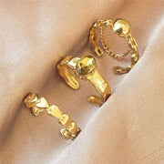 17KM Hiphop Gold Color Chain Rings Set For Women Girls Punk Geometric Simple Finger Rings Trend Jewelry