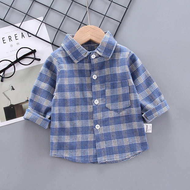 Kids Shirt Clothes Blouses Infant Boy Plaid Cotton Tops 1-4 Years Kids Long Sleeves Shirt