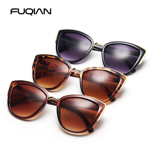 FUQIAN Classic Cateye Women Sunglasses Vintage Anti-glare Sun Glasses Female Fashion Leopard Driving Shades UV400