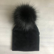 Kids Girls Solid Velvet Hat with Pompon Baby Cap Children's Accessories