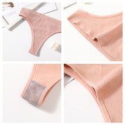 Seamless Bras Set Rib Non-Wire Bralette Bikini Underwear Low Waist G-String Thongs Solid Plunge Tops Sexy Lingerie