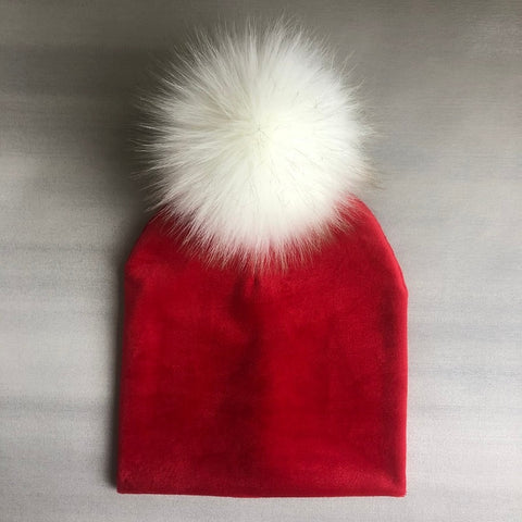 Gorro de terciopelo liso para niñas y niños, gorro con pompón para bebé, gorro con pompón, accesorios para niños