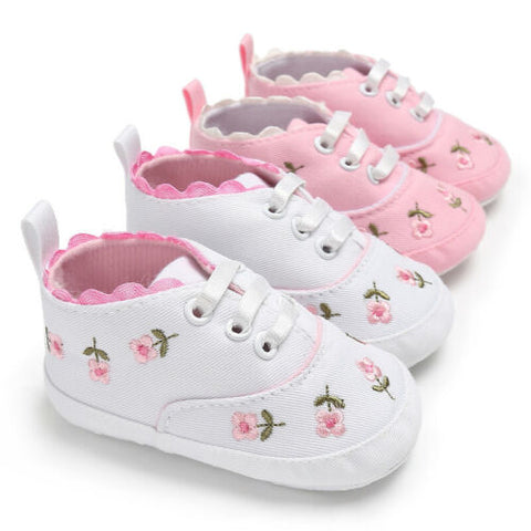 Baby Infant Girl Soft Sole Crib Toddler Canvas Cute Flower Sneaker Shoes