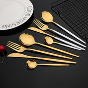 24Pcs Colorful Dinnerware Set Stainless Steel Cutlery Kitchen Mirror Gold Tableware Dinner