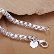 925 Sterling Silver 4mm Round Box Chain Bracelet Necklace Sets For Women Jewelry