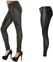 Winter Autumn PU Leather Coated Denim Pants for Women Sexy Tight Stretchy Rider Black Coffee Rock Punk Party Pants XXXL