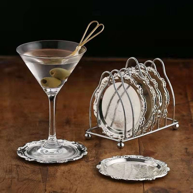 6pc Classical Golden Cocktail Metal Coaster Continental Vintage Zinc Alloy Plated Gold Plated Mat placemat diameter 10.5cm