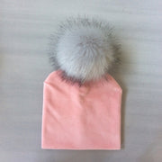 Kids Girls Solid Velvet Hat with Pompon Baby Cap Children's Accessories