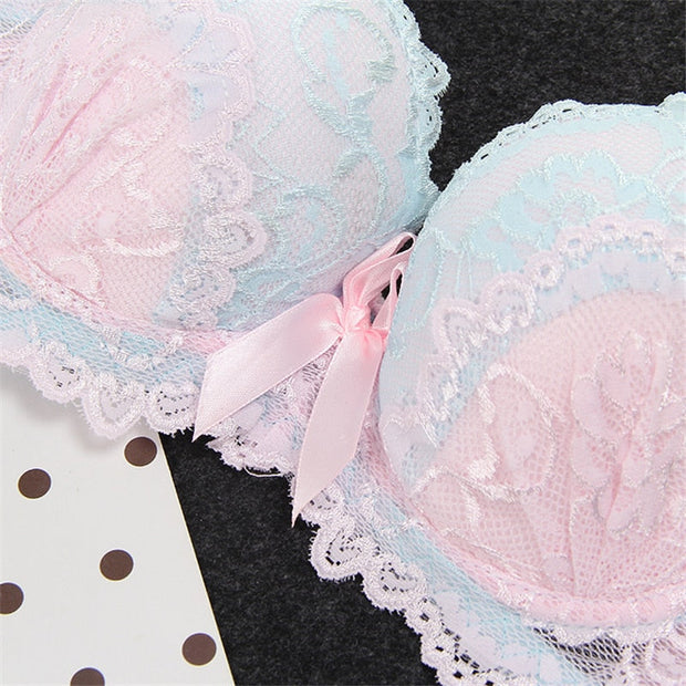 Push Up Bra Lace and Panty Set Embroidery Bra Set Women Plus Size Deep V Lingerie