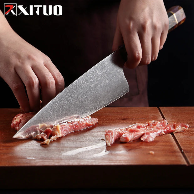 Kitchen Knife Set Chef 67 Layers Japanese Damascus Steel Razor Sharp Blade Colorful Wood Handle