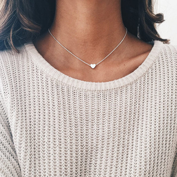 Tiny Heart Choker Necklace for Women Silver Color Chain Smalll Love Necklace Pendant on neck Bohemian Chocker Necklace Jewelry