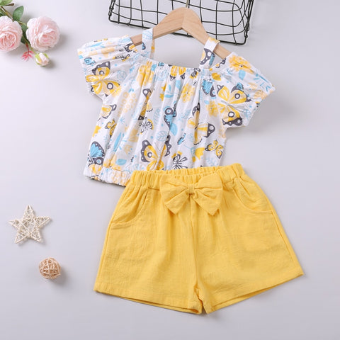 Conjunto de ropa para niños, traje con estampado de flores, Top + falda vaquera, 2 uds., conjuntos de ropa para niños pequeños