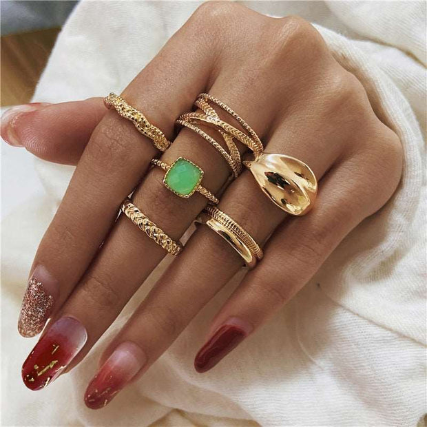 17KM Hiphop Gold Color Chain Rings Set For Women Girls Punk Geometric Simple Finger Rings Trend Jewelry