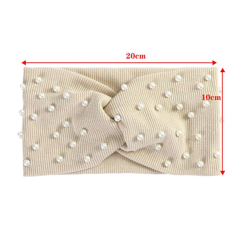 Girls Headbands Pearls Knitted Turban Bandana Winter Elastic Warm Hair Accessories Headdress