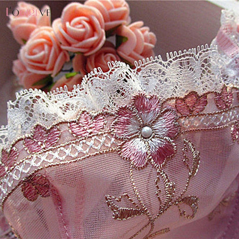 New Exquisite embroidery lotus pink ultra-thin sexy transparent lace Lingerie bra set